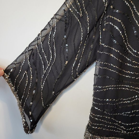 J Kara Faux Wrap Black Beaded Dress - Picture 4 of 14